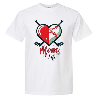 Mom Life Heart Funny Baseball Hockey Mom Mothers Day Garment-Dyed Heavyweight T-Shirt