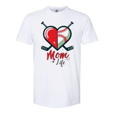 Mom Life Heart Funny Baseball Hockey Mom Mothers Day Softstyle CVC T-Shirt