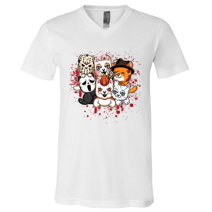 My Little Horror Crew Halloween Cats V-Neck T-Shirt