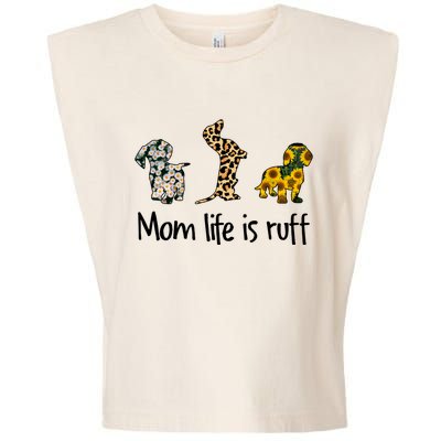 Mom Life Is Ruff Dachshund Leopard Sunflower Mother's Day Great Gift Garment-Dyed Women's Muscle Tee