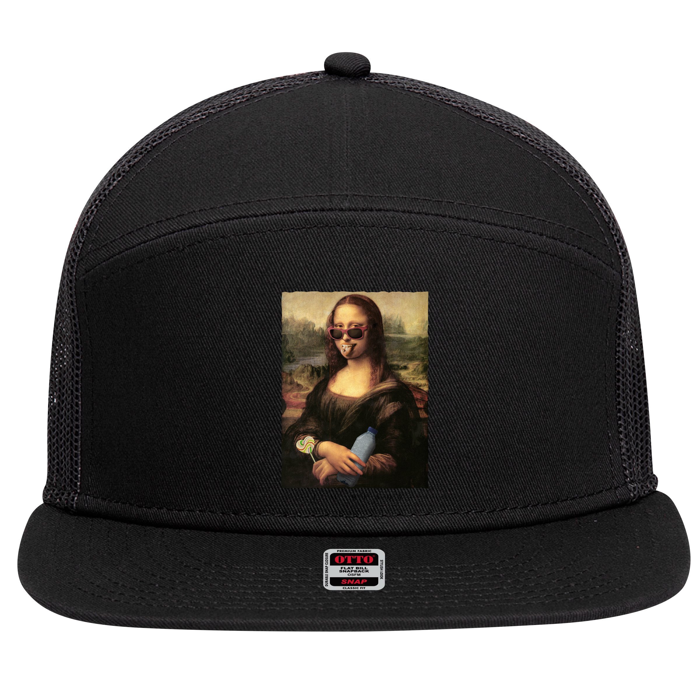 Mona Lisa I'm Ready Funny Party 7 Panel Mesh Trucker Snapback Hat