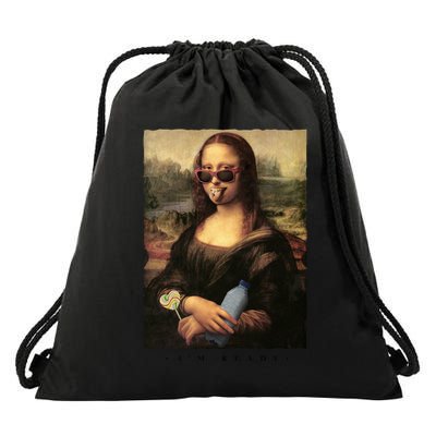 Mona Lisa I'm Ready Funny Party Drawstring Bag