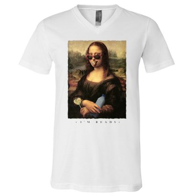 Mona Lisa I'm Ready Funny Party V-Neck T-Shirt