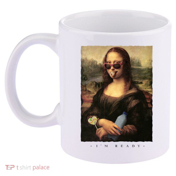 Mona Lisa I'm Ready Funny Party 11oz C Handle Ceramic Mug