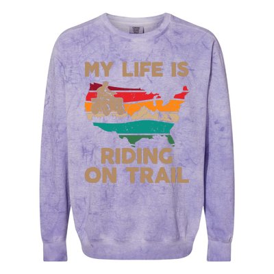 My Life Is Riding On Trail Quad ATV Squad USA Flag 4 Wheeler Colorblast Crewneck Sweatshirt