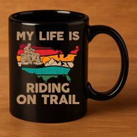 My Life Is Riding On Trail Quad ATV Squad USA Flag 4 Wheeler 11oz C Handle Ceramic Mug