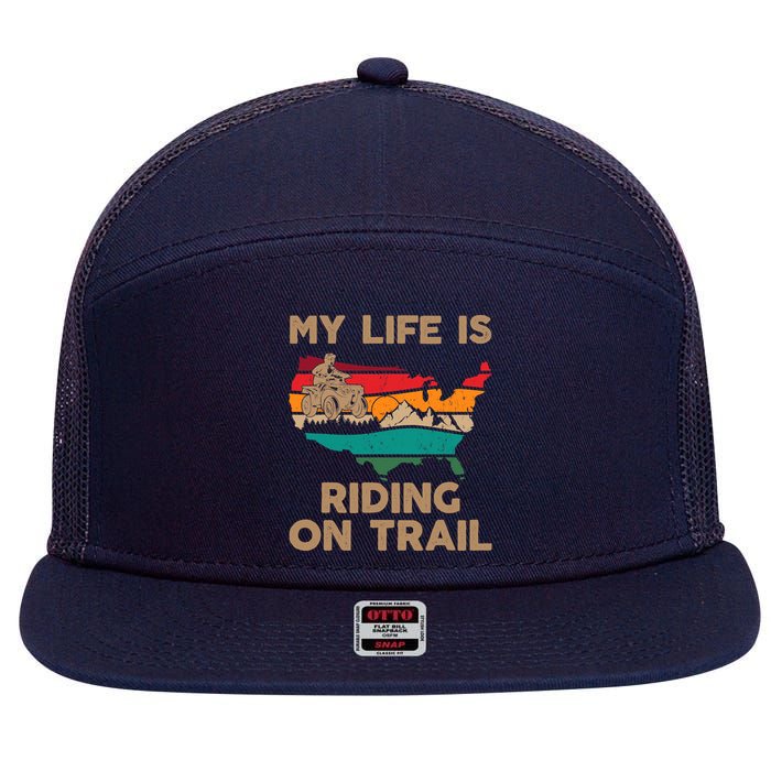 My Life Is Riding On Trail Quad ATV Squad USA Flag 4 Wheeler 7 Panel Mesh Trucker Snapback Hat