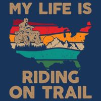 My Life Is Riding On Trail Quad ATV Squad USA Flag 4 Wheeler 7 Panel Mesh Trucker Snapback Hat