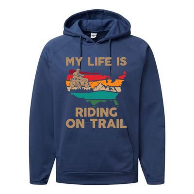 My Life Is Riding On Trail Quad ATV Squad USA Flag 4 Wheeler Performance Fleece Hoodie