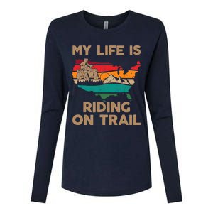 My Life Is Riding On Trail Quad ATV Squad USA Flag 4 Wheeler Womens Cotton Relaxed Long Sleeve T-Shirt