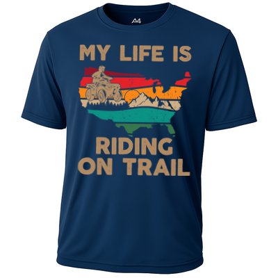My Life Is Riding On Trail Quad ATV Squad USA Flag 4 Wheeler Performance Shirt