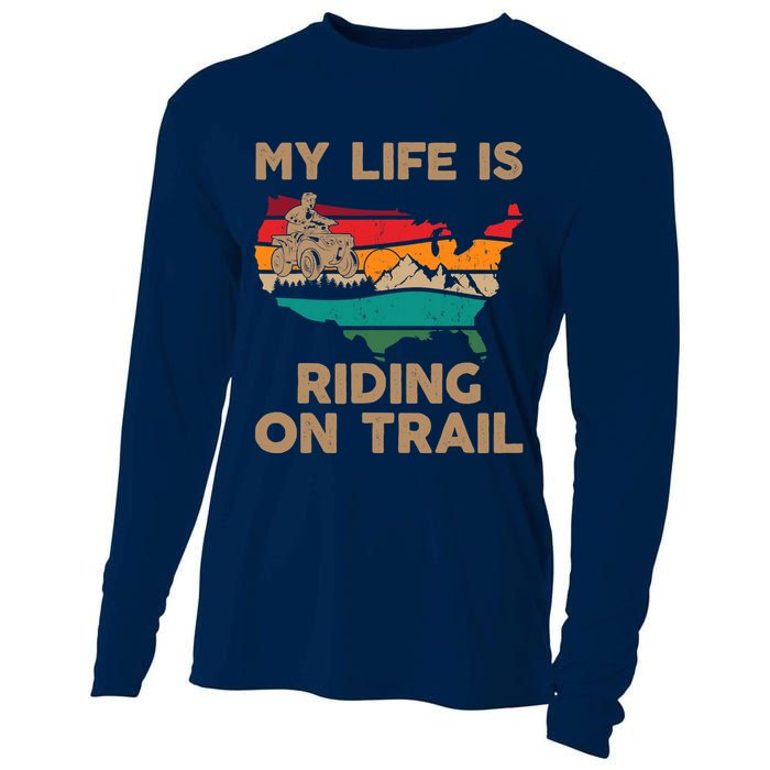 My Life Is Riding On Trail Quad ATV Squad USA Flag 4 Wheeler Cooling Performance Long Sleeve Crew