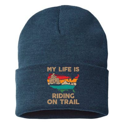 My Life Is Riding On Trail Quad ATV Squad USA Flag 4 Wheeler Sustainable Knit Beanie