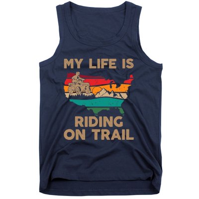 My Life Is Riding On Trail Quad ATV Squad USA Flag 4 Wheeler Tank Top