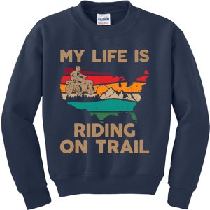 My Life Is Riding On Trail Quad ATV Squad USA Flag 4 Wheeler Kids Sweatshirt