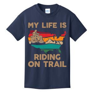 My Life Is Riding On Trail Quad ATV Squad USA Flag 4 Wheeler Kids T-Shirt