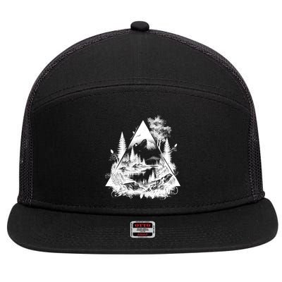 Mountain Landscape In A Triangle 7 Panel Mesh Trucker Snapback Hat