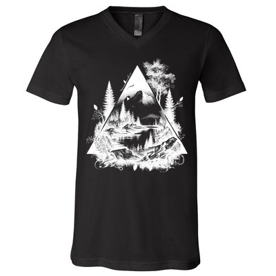 Mountain Landscape In A Triangle V-Neck T-Shirt