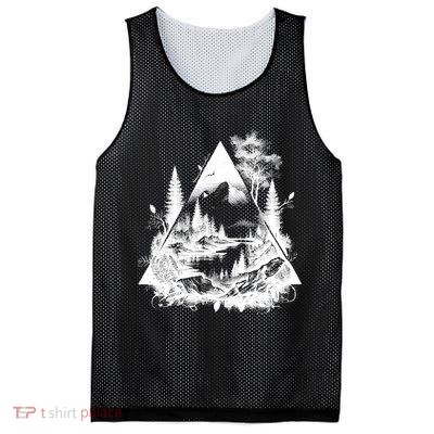 Mountain Landscape In A Triangle Mesh Reversible Basketball Jersey Tank