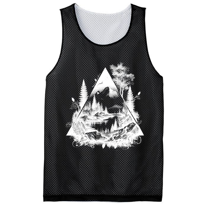 Mountain Landscape In A Triangle Mesh Reversible Basketball Jersey Tank