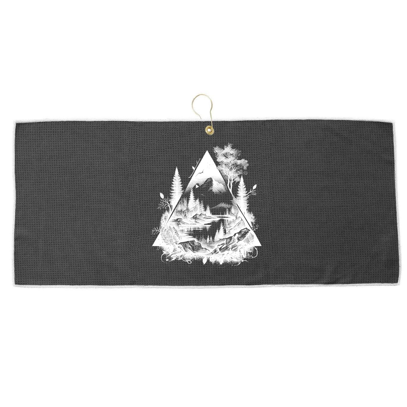 Mountain Landscape In A Triangle Large Microfiber Waffle Golf Towel