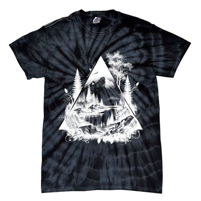 Mountain Landscape In A Triangle Tie-Dye T-Shirt