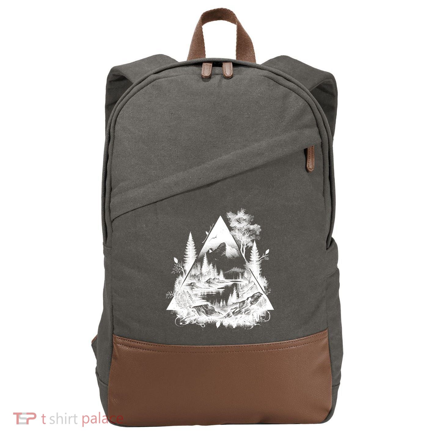 Mountain Landscape In A Triangle Cotton Canvas Backpack