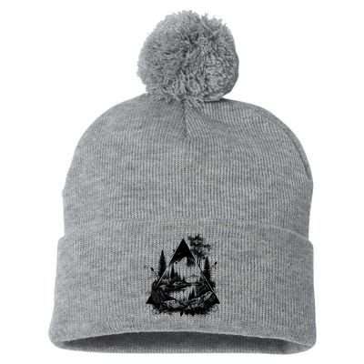 Mountain Landscape In A Triangle Pom Pom 12in Knit Beanie