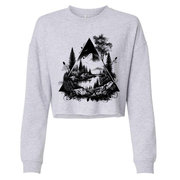 Mountain Landscape In A Triangle Cropped Pullover Crew