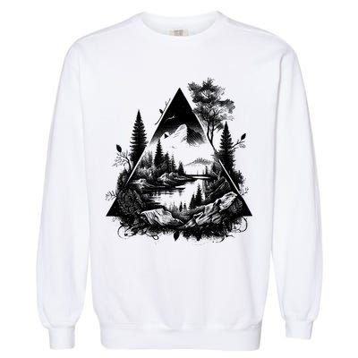Mountain Landscape In A Triangle Garment-Dyed Sweatshirt