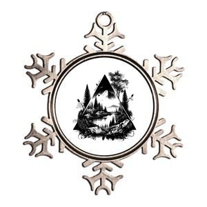 Mountain Landscape In A Triangle Metallic Star Ornament