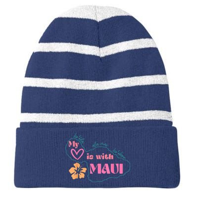 My Love Is With Maui Pray For Maui Striped Beanie with Solid Band