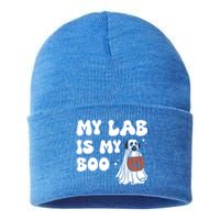 My Lab Is My Boo Dog Ghost Dog Halloween Retro Labrador Mama Gift Sustainable Knit Beanie