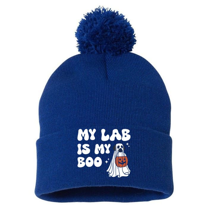 My Lab Is My Boo Dog Ghost Dog Halloween Retro Labrador Mama Gift Pom Pom 12in Knit Beanie