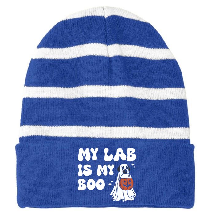 My Lab Is My Boo Dog Ghost Dog Halloween Retro Labrador Mama Gift Striped Beanie with Solid Band