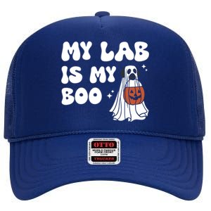 My Lab Is My Boo Dog Ghost Dog Halloween Retro Labrador Mama Gift High Crown Mesh Back Trucker Hat