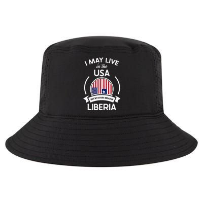 May Live In The Usa But My Story Began In Liberia Flag Gift Cool Comfort Performance Bucket Hat