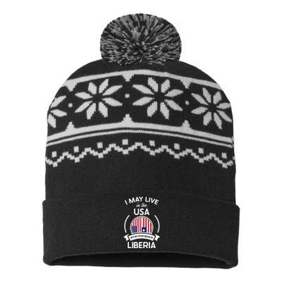 May Live In The Usa But My Story Began In Liberia Flag Gift USA-Made Snowflake Beanie