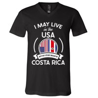 May Live In Usa But My Story Began In Costa Rica Flag V-Neck T-Shirt