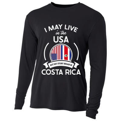 May Live In Usa But My Story Began In Costa Rica Flag Cooling Performance Long Sleeve Crew