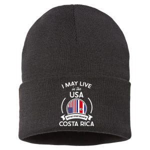 May Live In Usa But My Story Began In Costa Rica Flag Sustainable Knit Beanie