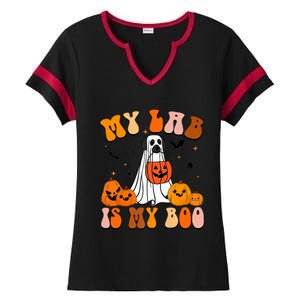 My Lab Is My Boo Dog Ghost Dog Halloween Retro Labrador Mama Gift Ladies Halftime Notch Neck Tee