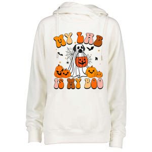 My Lab Is My Boo Dog Ghost Dog Halloween Retro Labrador Mama Gift Womens Funnel Neck Pullover Hood