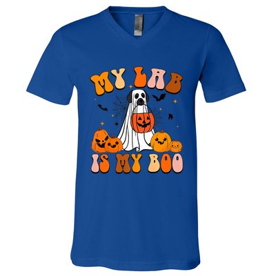 My Lab Is My Boo Dog Ghost Dog Halloween Retro Labrador Mama Gift V-Neck T-Shirt