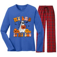 My Lab Is My Boo Dog Ghost Dog Halloween Retro Labrador Mama Gift Women's Long Sleeve Flannel Pajama Set 