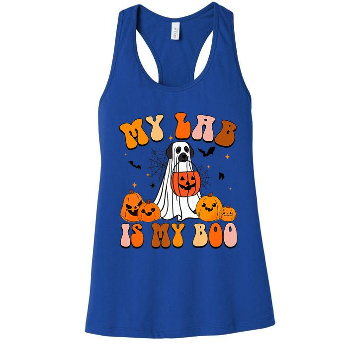 My Lab Is My Boo Dog Ghost Dog Halloween Retro Labrador Mama Gift Women's Racerback Tank