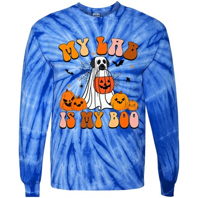 My Lab Is My Boo Dog Ghost Dog Halloween Retro Labrador Mama Gift Tie-Dye Long Sleeve Shirt