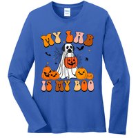 My Lab Is My Boo Dog Ghost Dog Halloween Retro Labrador Mama Gift Ladies Long Sleeve Shirt