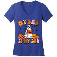 My Lab Is My Boo Dog Ghost Dog Halloween Retro Labrador Mama Gift Women's V-Neck T-Shirt