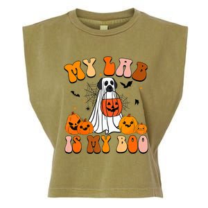 My Lab Is My Boo Dog Ghost Dog Halloween Retro Labrador Mama Gift Garment-Dyed Women's Muscle Tee